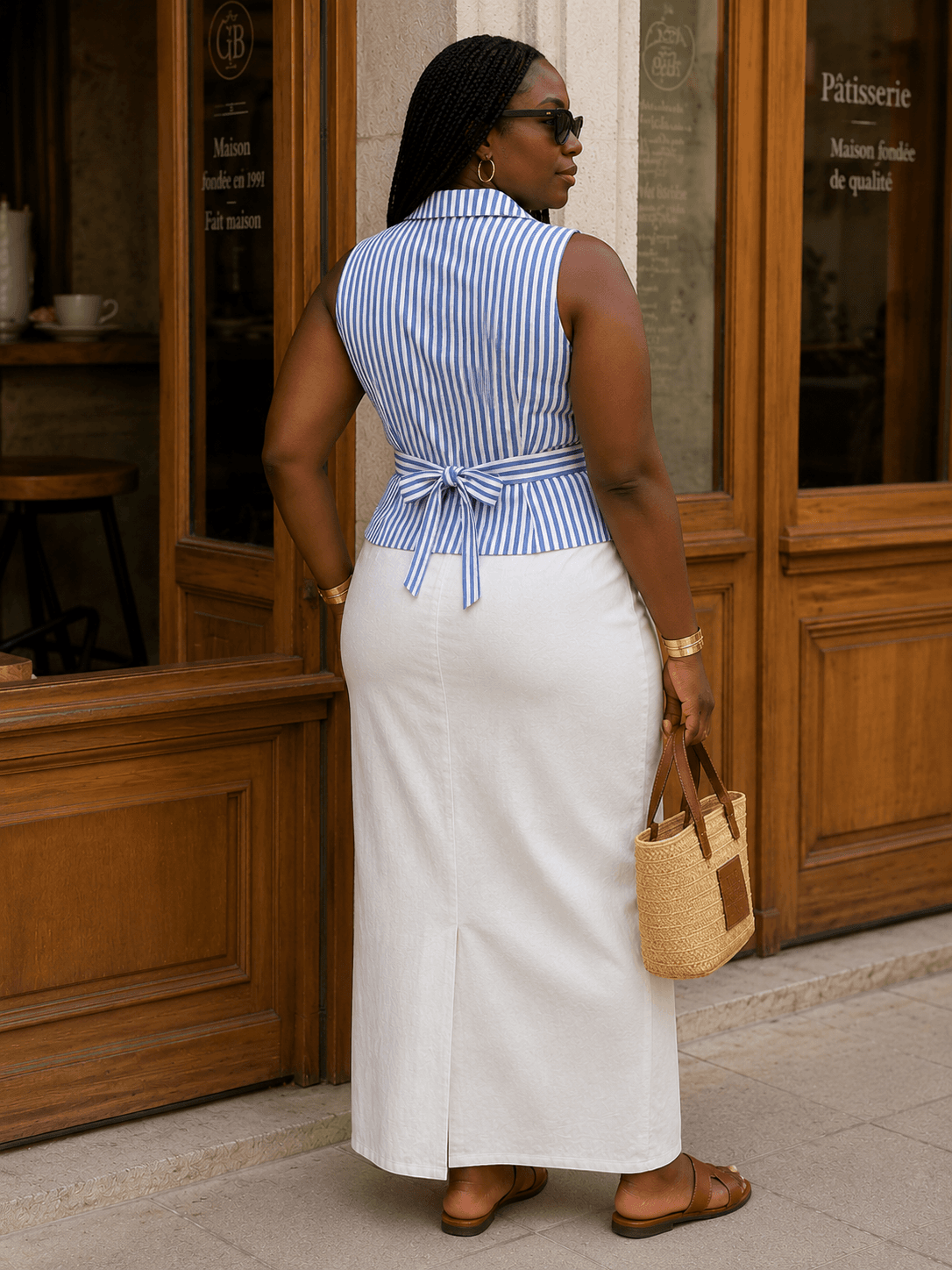 Blue Stripe Tie-Back Vest Top view 2