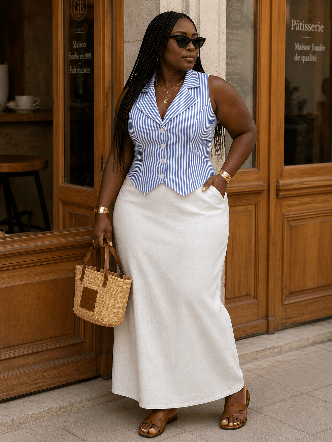 Blue Stripe Tie-Back Vest Top