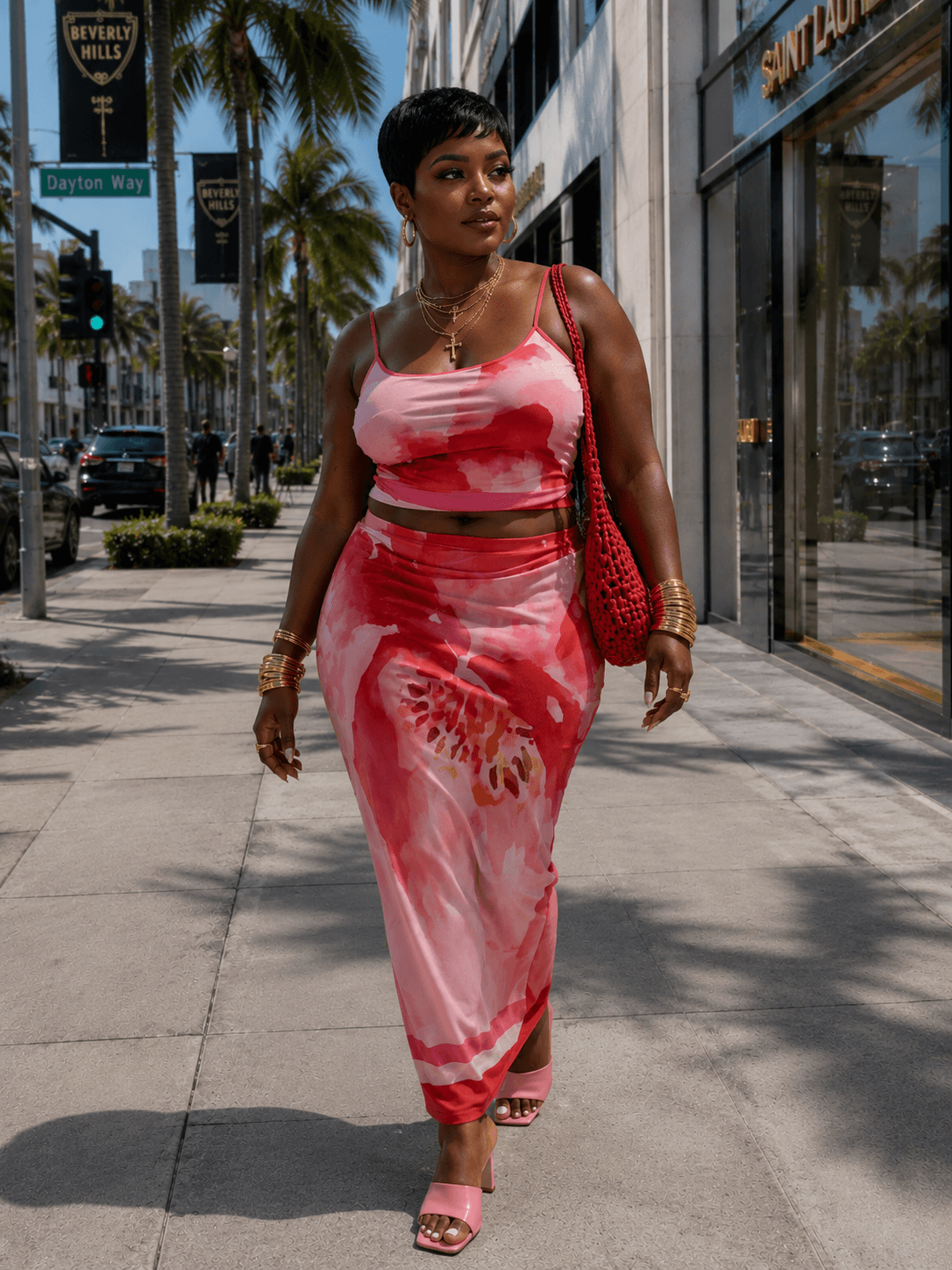 Pink Abstract Print Two-Piece Set