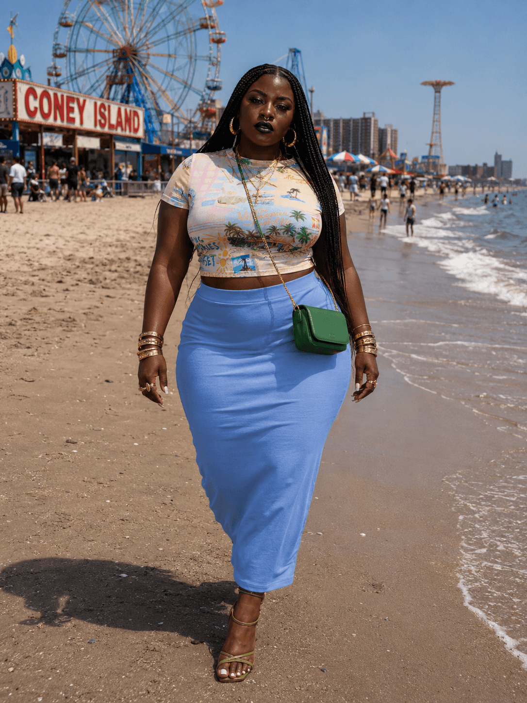 Blue Pencil Skirt & Tropical Mesh Set